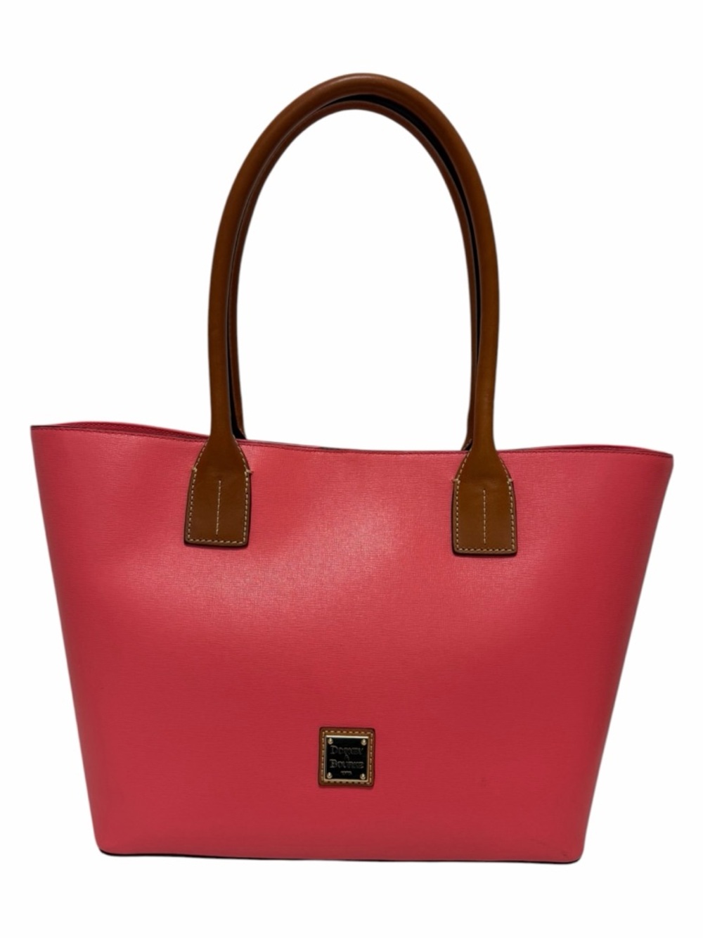 Dooney & Bourke Crosshatching Coral/Brown Leather Tote Handbag